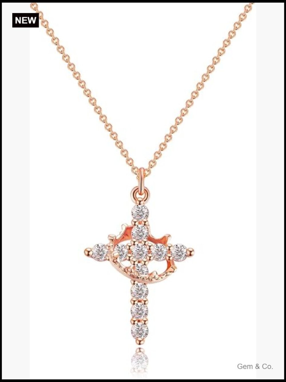 14K Gold Plated Crown Cross Pendant Necklace Non-Tarnish Faith Jewelry